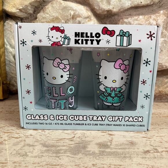 NWOT Hello Kitty x Silver Buffalo gift set of two pint glasses + ice tray  Chris - Picture 1 of 8